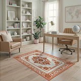Ornate Orange Floral Border Area Rug