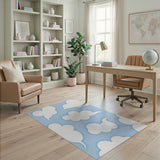 Playful Cartoon Clouds Blue Area Rug