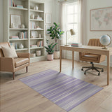 Purple Beige Striped Geometric Area Rug