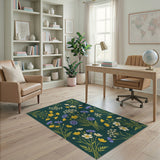 Emerald Green Wildflower Meadow Area Rug