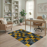 Bold Yellow Star Grid Geometric Area Rug