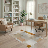 Beige and Neutral Geometric Block Area Rug