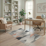 Abstract Geometric Grey Area Rug with Orange Accents