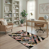 Pink Floral Striped Area Rug