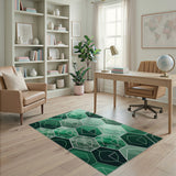Emerald Crystal Hexagon Green Area Rug