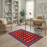 ODIKA Americana Stars Washable Area Rug - Red White Blue Low Pile Non-Slip Carpet