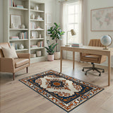 Navy Blue Burnt Orange Persian Medallion Area Rug