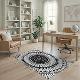 Geometric Modern Intricate Black White Mandala Area Rug