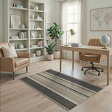 Bold Vertical Stripe Black Ivory Woven Rug