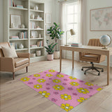 Playful Pink Yellow Floral Area Rug