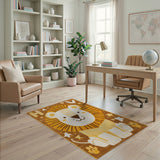 Cute Orange Lion Kids Rug with Stars Letter H