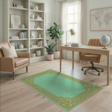 Ornate Gold Border Mint Green Area Rug
