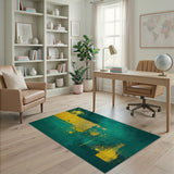Teal Gold Distressed Geometric Area Rug