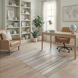 Geometric Modern Beige and Neutral Beige Grey Striped Woven Area Rug