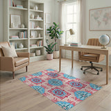 Vibrant Teal Pink Persian Medallion Area Rug