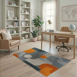 Orange Grey Geometric Abstract Area Rug