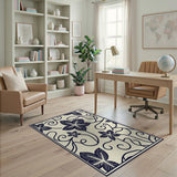 Vintage Black Floral Vine Area Rug