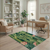 Teal Cactus Garden Southwestern Area Rug