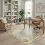 Elegant Floral Border Cream Area Rug