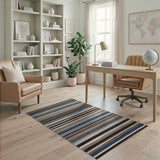 Striped Blue Teal Grey Modern Area Rug