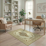Gold Ornate Border Cream Area Rug