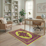 Purple Ornate Medallion Yellow Persian Area Rug