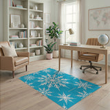 Blue and Teal Teal Snowflake Pattern Area Rug
