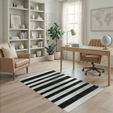 Distressed Vintage Distressed Black White Striped Area Rug