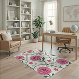 Pink Peony Floral Vine Area Rug