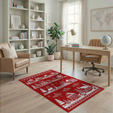 Festive Christmas Village Red Papercut Area Rug