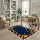 Ornate Navy Gold Persian Border Area Rug