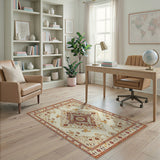 Cream Maroon Medallion Traditional Persian Area Rug