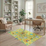 Playful Weather Doodles Yellow Kids Cartoon Rug