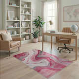 Swirling Pink Marble Abstract Area Rug