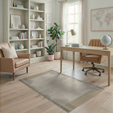Washable Neutral Beige Bordered Low Pile Area Rug