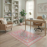Pink Daisy Floral Embroidered Area Rug