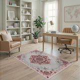 Pink Vintage Pink Floral Medallion Area Rug