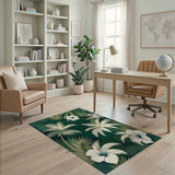 Lush Green Palm Leaf Hibiscus Area Rug