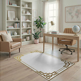 Golden Art Deco Geometric Border Rug
