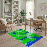 Vibrant Green Blue Geometric Modern Area Rug