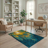Teal Palm Grove Sunset Area Rug