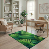 ODIKA Washable Tropical Green Palm Leaf Area Rug - Low Pile Non-Slip