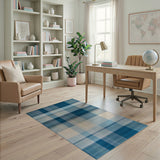 Navy Blue Plaid Checkered Woven Area Rug