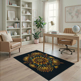 Golden Chrysanthemum Floral Area Rug