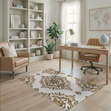 Gold and Silver Floral Vintage Elegant Gold Damask Floral Area Rug