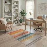 Horizontal Stripe Vibrant Multi-Color Horizontal Stripe Area Rug