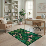 Playful Pink Jungle Animals Green Area Rug