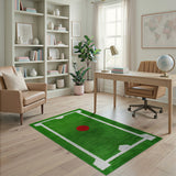 Soccer Field Green Area Rug with Red Center