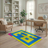 Vibrant Yellow Blue Geometric Area Rug
