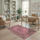 Pink Pink Ornate Floral Border Area Rug